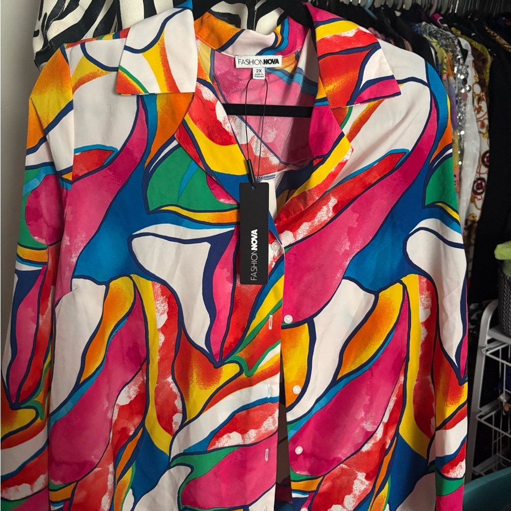 Fashion Nova Colorful Abstract Shirt